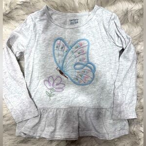 Carter's Gray Butterfly Long Sleeve Top 3T
